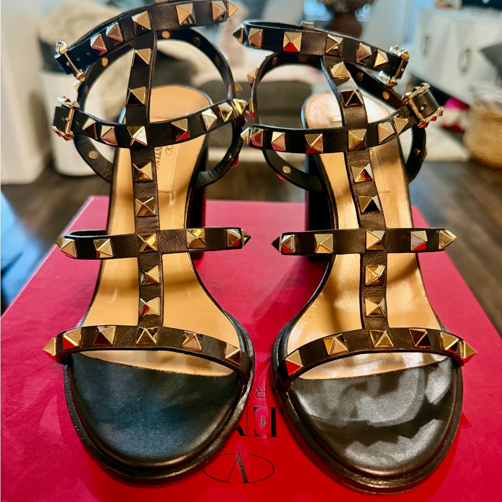 Valentino Garavani Black And Gold Studded Heels